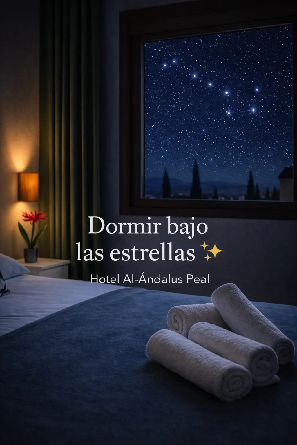 Night atmosphere image with room and starry sky